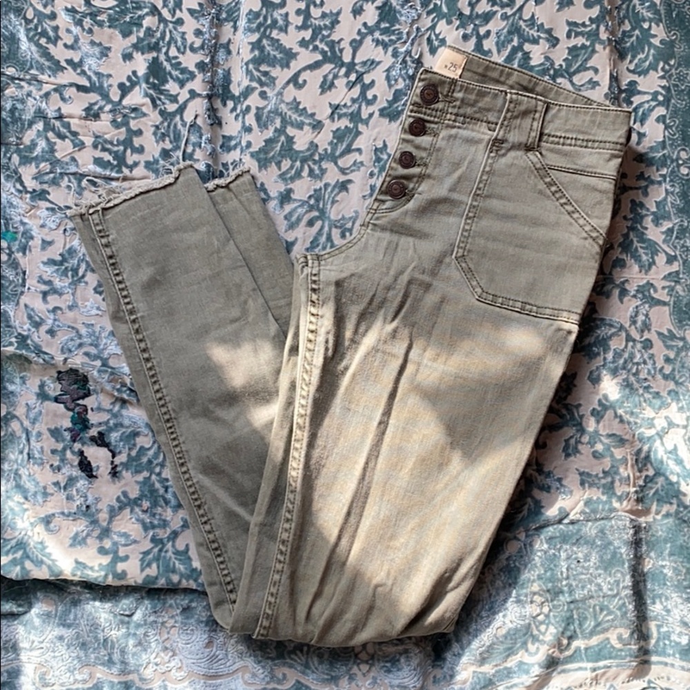 army green button up jeans